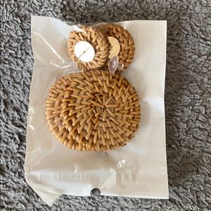 Wooden woven dangle earrings